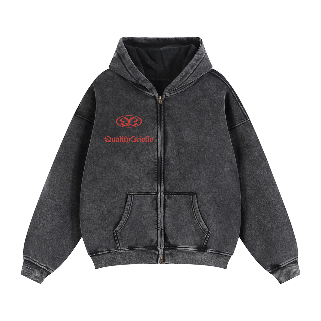 QC Boxy Hoodie mit doppeltem Reißverschluss (englische Version)